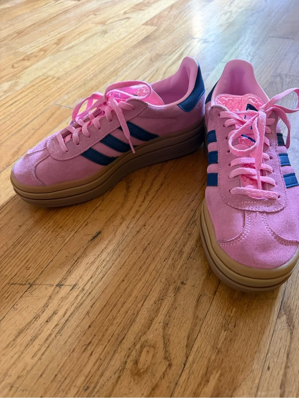 adidas Pink Suede Sneakers with Navy Stripes and Gum Sole